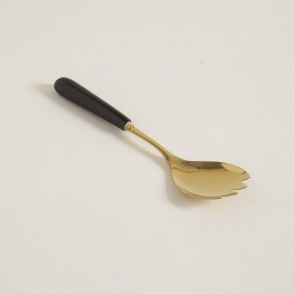 Tenedor para ensalada dorado mango de ceramica negro 24cm