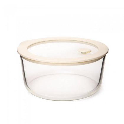 Recipiente redondo hermetico de vidrio con valvula de vacio 0.9 l
