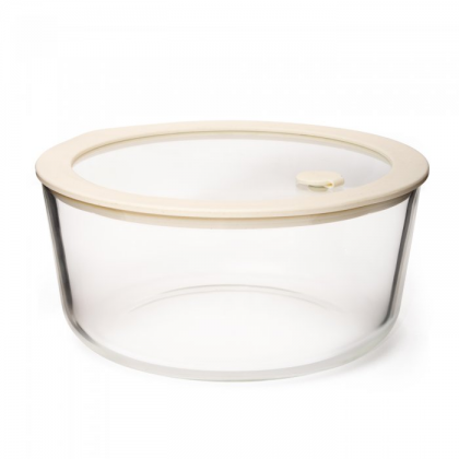 Recipiente redondo hermetico de vidrio con valvula de vacio 1.6 l