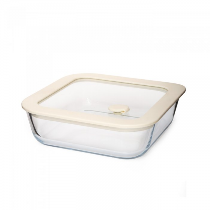 Recipiente cuadrado hermetico de vidrio con valvula de vacio 0.6 l