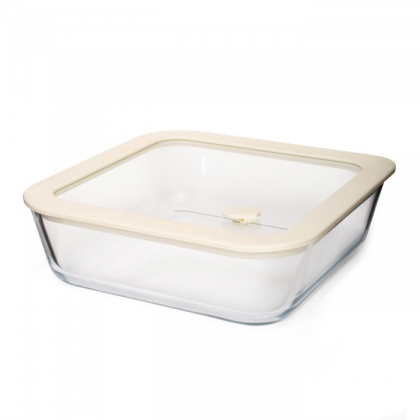 Recipiente cuadrado hermetico de vidrio con valvula de vacio 1.1 l