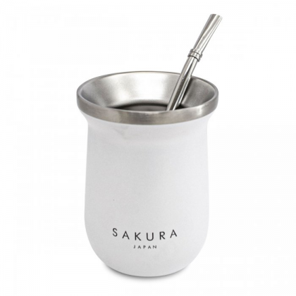 Mate blanco 236 ml con bombilla y limpiador