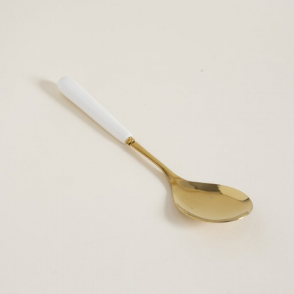 cuchara para ensalada dorada mango de ceramica blanco 25cm