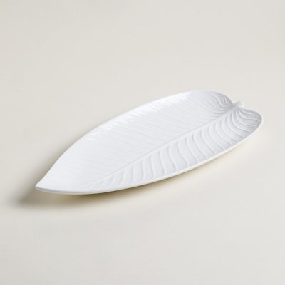 Bandeja de porcelana hoja blanco 39x18cm