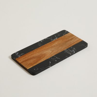 Tabla macael marmol negro y madera 30x15 cm