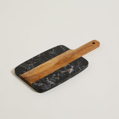 Tabla macael con mango marmol negro y madera 30x14 cm