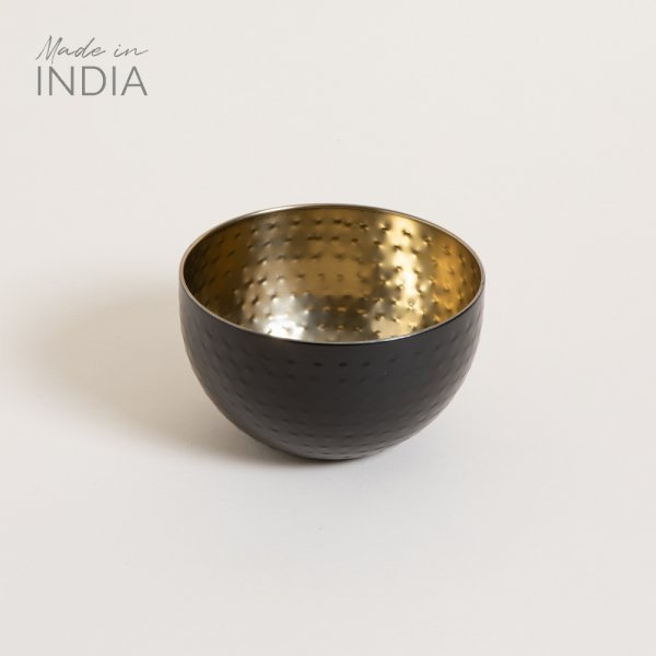 Bowl de acero inox black y golden nisha 14x9 cm