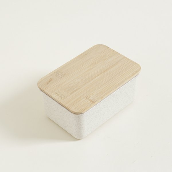 Recipiente rectangular fibra de trigo con tapa de bamboo 18x8cm