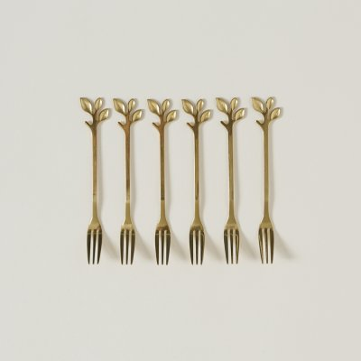 Set x 6 tenedores copetin de acero dorado stem 12,5 cm