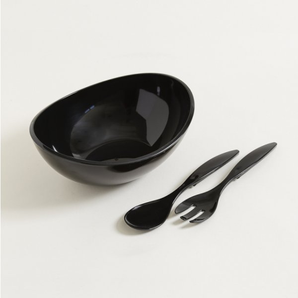 Ensaladera con cubiertos de acrilico gla glas black 32x25x12cm