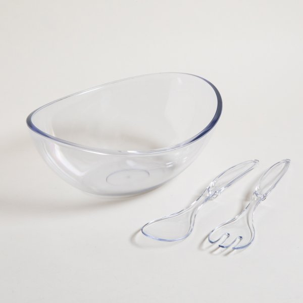 Ensaladera con cubiertos de acrilico gla glas transparente 3300 ml