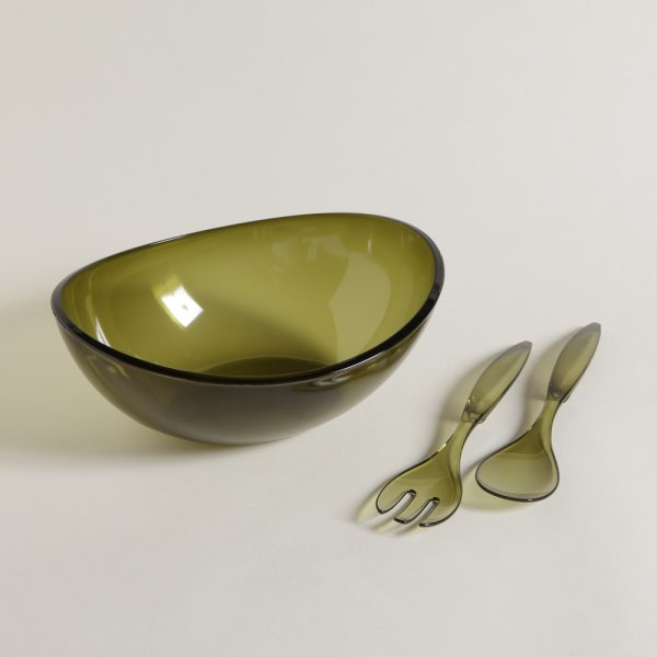 Set de ensaladera oval con cubiertos de acrilico olive 3300 ml