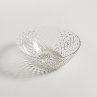 Bowl de vidrio redondo diseño rombos 22,5x8,5 cm