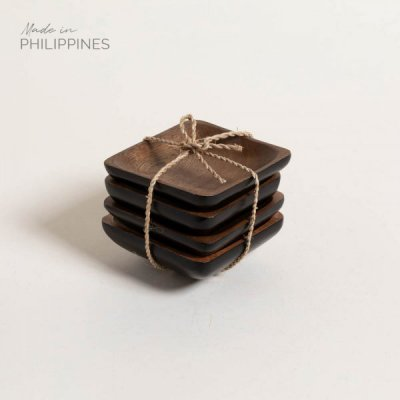 Set de 4 copetineros cuadrados acacia manila black 10x10 cm