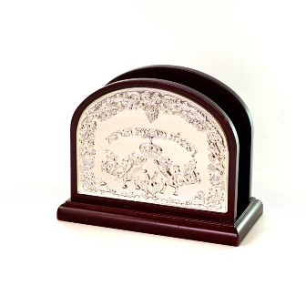 Porta Birkonim / servilletero madera con placa