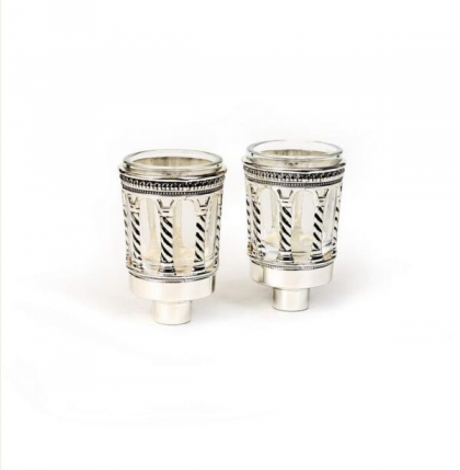 Par vasitos para candelabro rodeadas plateado 8 cm