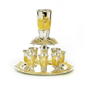 Copa kidush con cascada 8 vasos plateado con dorado