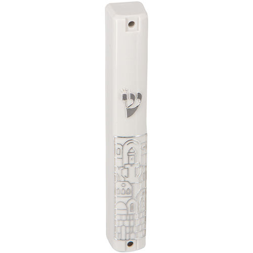 Mezuza 12 cm plastico blanco goma abajo