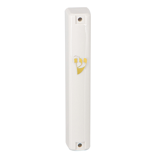 Mezuza 12 cm plastico blanca goma abajo