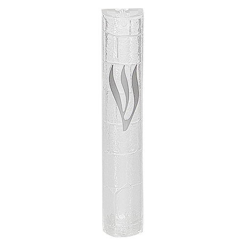 Mezuza 12 cm plastico transparente goma abajo kotel silver shin