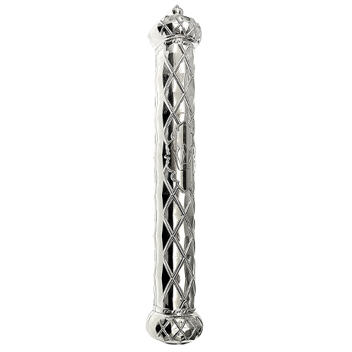 Porta mezuza 12 cm plateada goma abajo crown