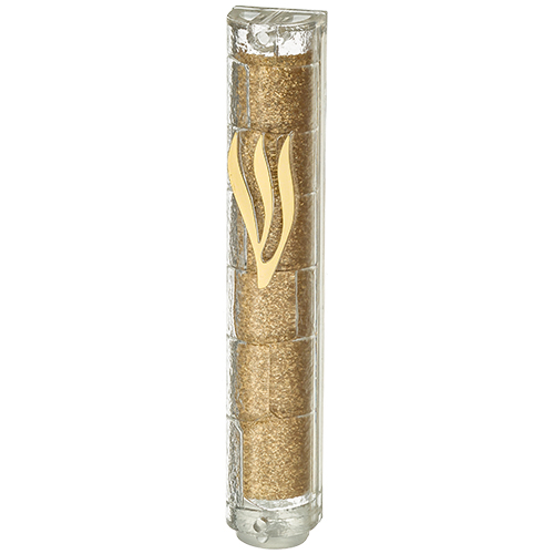 Mezuza 12 cm plastico glitter goma abajo corona