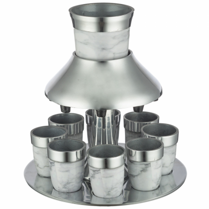 Copa Kidush con cascada de 8 copas, aluminio plateado y marmol