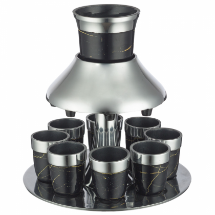 Copa Kidush con cascada de 8 copas, aluminio marmol negro y plateado