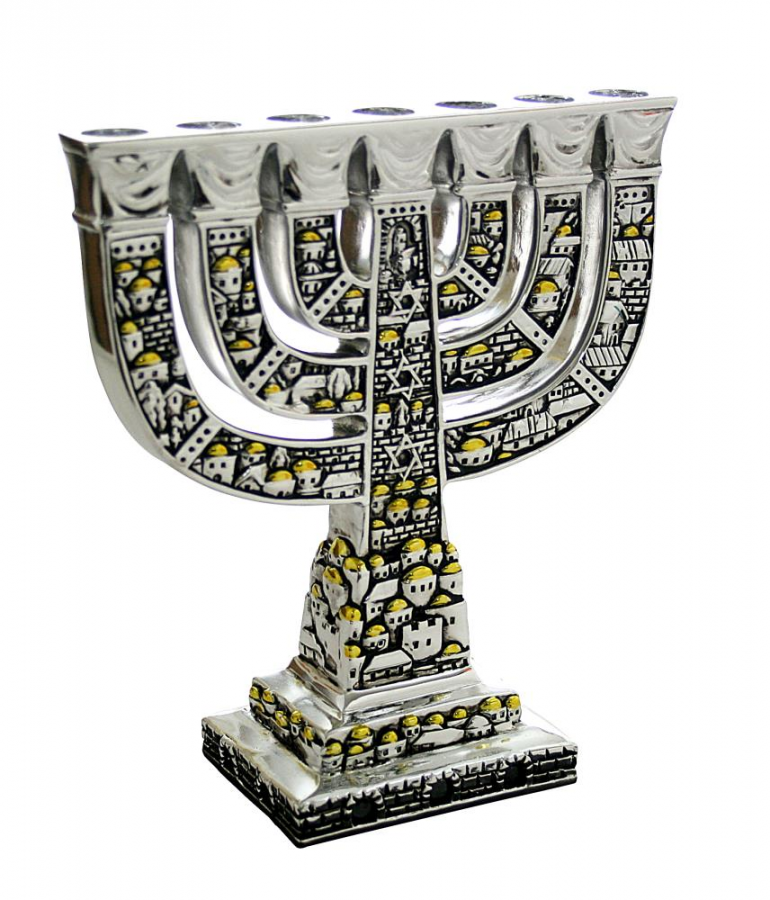 Menorah diseño yerushalaim 16x14 cm