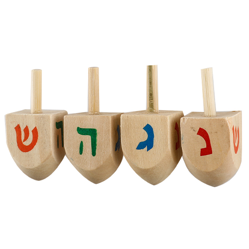 Dreidel/sevivon de madera letras de colores