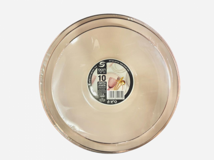 Platos premium x 10 u. rosado con borde bronce- chico