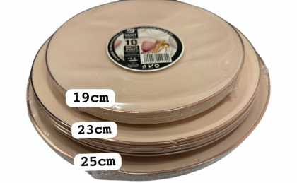 Platos premium x 10 u. rosado con borde bronce- chico