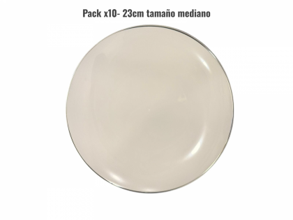 Platos premium x 10 u. blanco con borde plateado - mediano