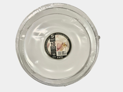 Platos premium x 10 u. blanco con borde plateado - mediano