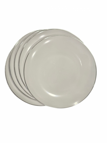 Platos premium x 10 u. blanco con borde plateado - mediano