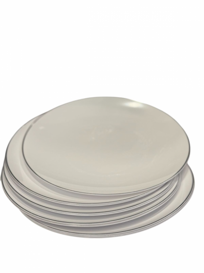 Pack 10 platos premium grandes blanco borde plateado