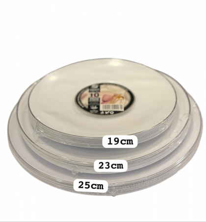 Platos premium x 10 u. blanco con borde plateado - mediano