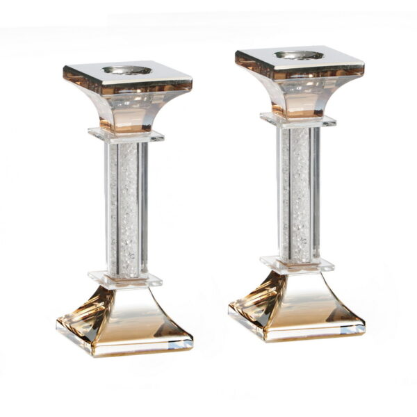 Par de candelabros de cristal/piedras de ambar