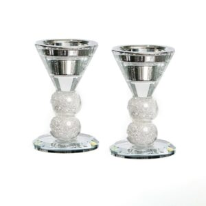 Par de candelabros redondos con piedras de cristal plateadas, altura 12 cm