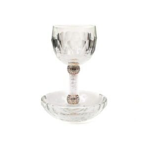 Copa Kidush base alta Cristal con piedras + Plato