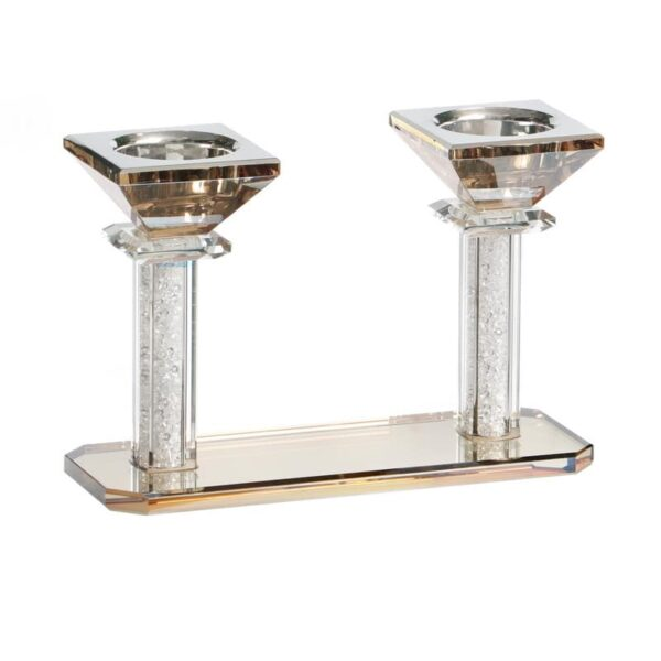 Par de candelabros cuadrados con soporte cristal, altura 12 cm