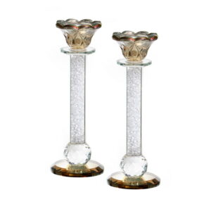 Par de candelabros cristal, perlas de ambar altura 22 cm
