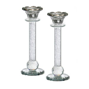 Par de candelabros plateados de cristal/perla, altura 22 cm