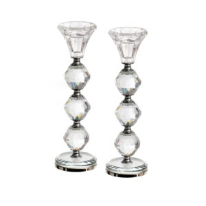 Par de candelabros de cristal con anillos de plata altura 23cm