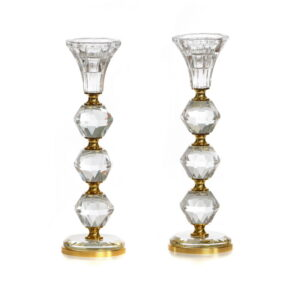 Candelabro cristal x2 con dorado 23 cm