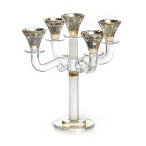 Candelabro 5 brazos cristal, ambar/plateado, altura 27 cm