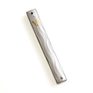 Mezuzah 15cm silver enamel w/gold wording