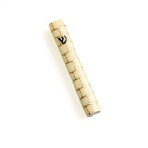 Mezuzah ivory jerusalem stone w/black wording 12cm