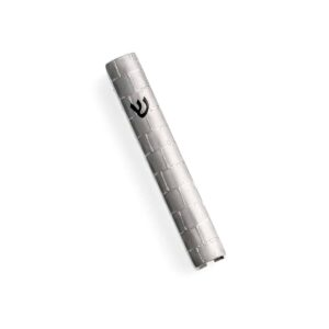 Mezuzah silver jerusalem stone w/gold wording 12cm