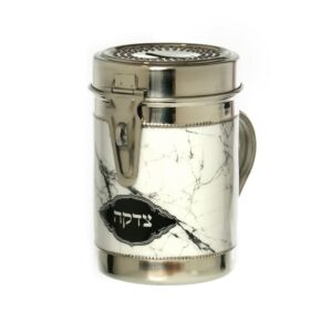 Tzedakah acero inoxidable blanco/negro
